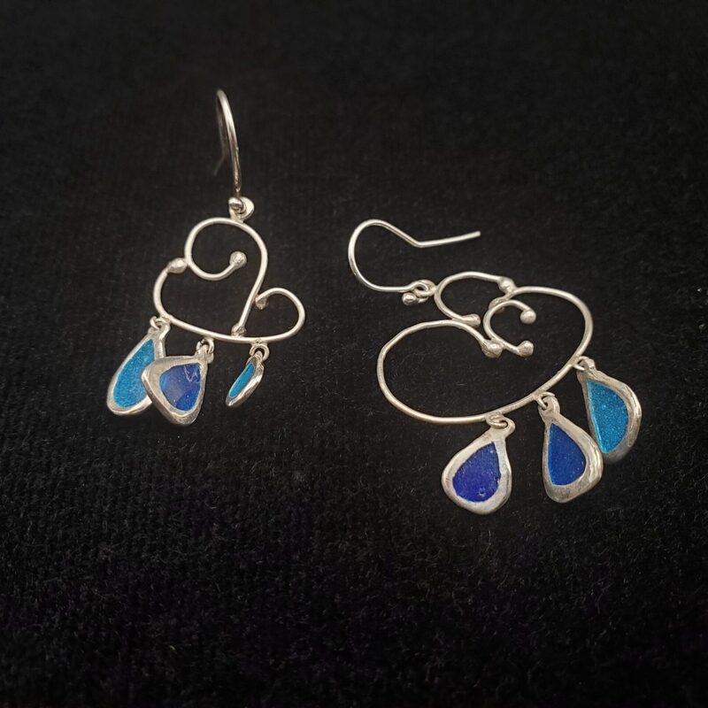 Boucles d’oreilles nuages en argent et plique-à-jour