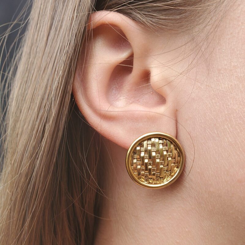 Boucles d’oreilles rondes en argent tissé doré